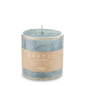 Zelená sviečka Rustikálna patinovaná valcová malá priemer 9 cm