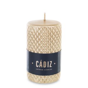 Zlatá sviečka Cadiz malý valec priemer 7 cm