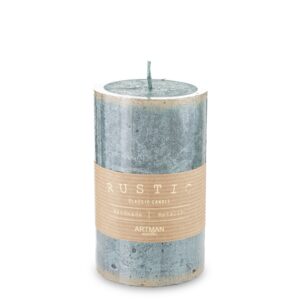 Zelená sviečka Rustikálna Patinovaná Stredná Valcová priemer 7 cm