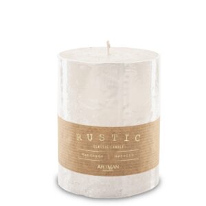 Biela Sviečka Rustikálna Metalická Stredná Valcová priemer 9 cm