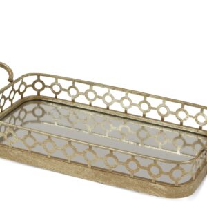 Dekoratívny zlatý podnos so zrkadlom