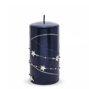 Ozdobná modrá sviečka s hviezdami - Stredná