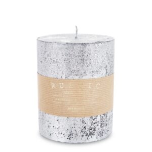 Strieborná sviečka rustikálna metalická stredná valcová priemer 9 cm