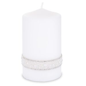 Ozdobná biela sviečka s perličkami - Stredná