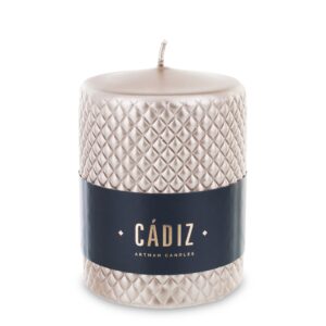 Sviečka Rose Gold Cadiz, veľká valcová, priemer 9 cm