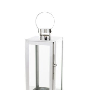 Sklenený lampáš so strieborným kovovým rámom - Malý