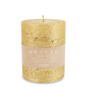 Zlatá sviečka Rustikálna metalická stredná valcová priemer 9 cm