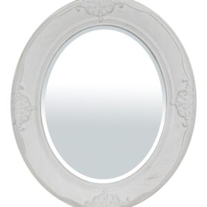 Oválne zrkadlo s hrubým bielym ozdobným rámom