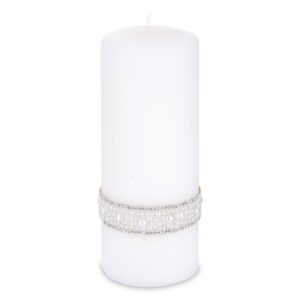 Ozdobná biela sviečka s perličkami – Veľká