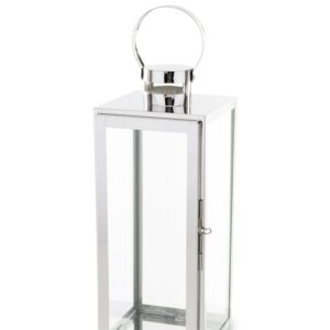 Sklenený lampáš so strieborným kovovým rámom - Veľký